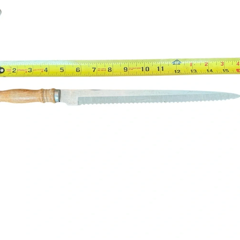 🔪✨ Sir Lawrence Stainless Knife Taiwan 16” Vintage Wood Handle Serrated Blade ✨🔪